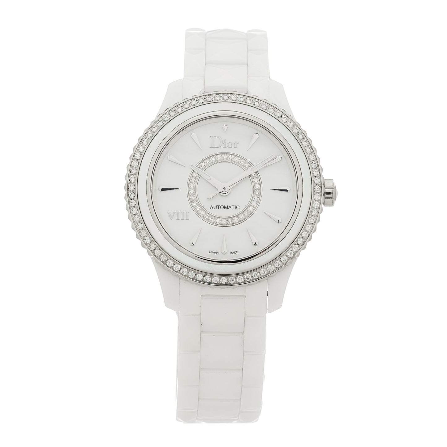 Stainless Steel Ceramic Diamond Bezel Mother of Pearl 38mm Dior VIII Automatic Watch White