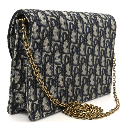 Christian Dior Oblique Saddle Chain Pouch Blue 3 of 10