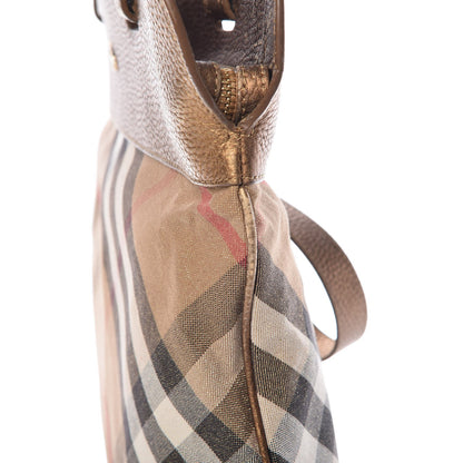 Burberry Metallic Calfskin Nova Check Medium Tote Gold 9 of 12