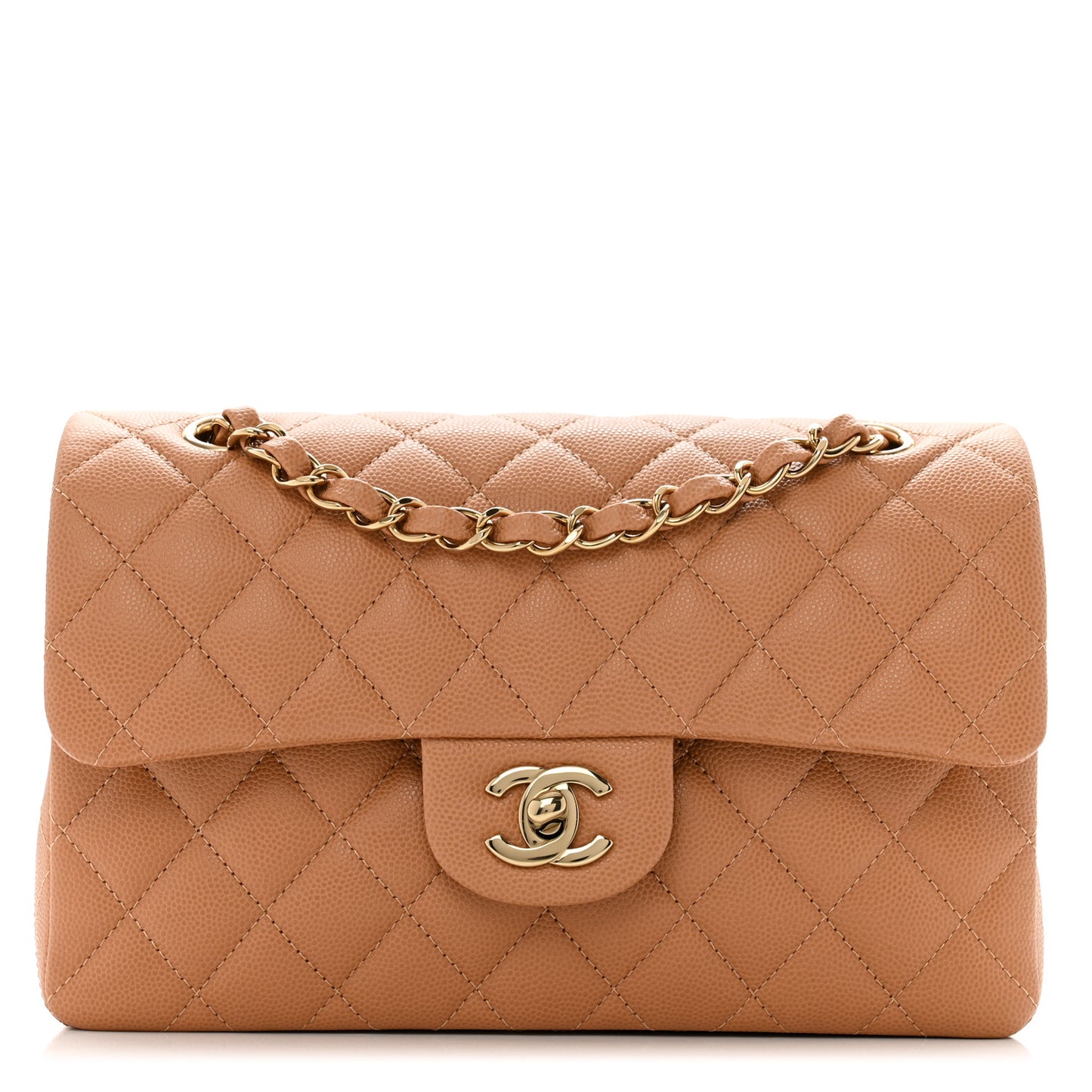 Caviar Quilted Small Double Flap Dark Beige