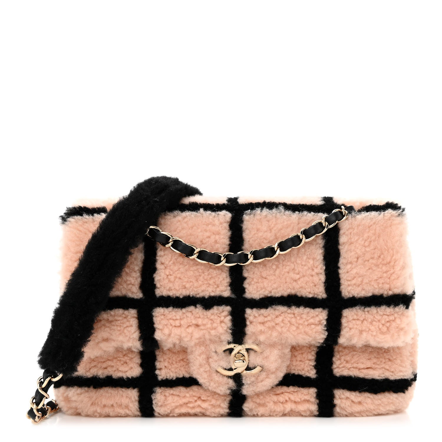 Chanel Shearling Lambskin Large Fluffy Tartan Single Flap Pink Black 1 of 10