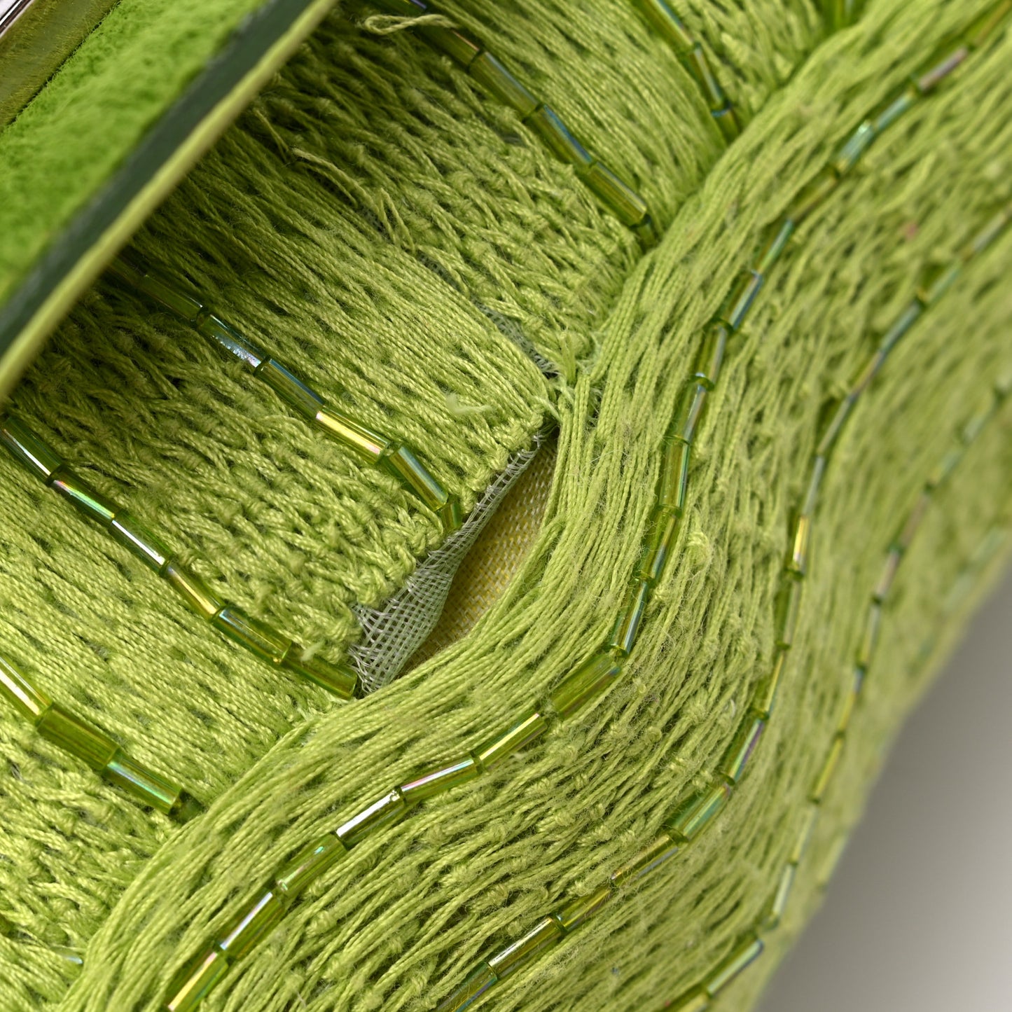 Knit Calf Hair Beaded Baguette Green