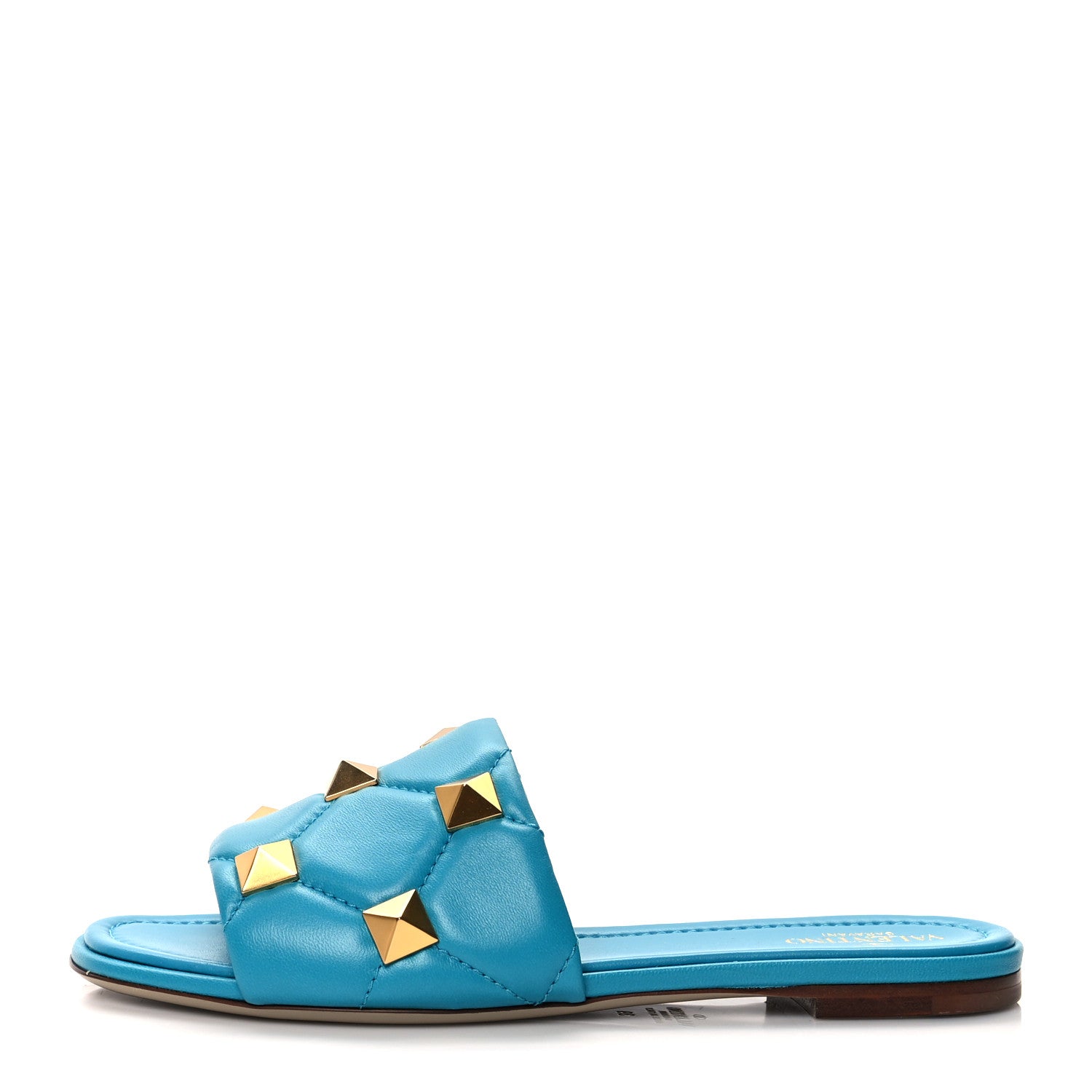Valentino Garavani Nappa Roman Stud Flat Slide Sandals 39 Sky Fall 1 of 8