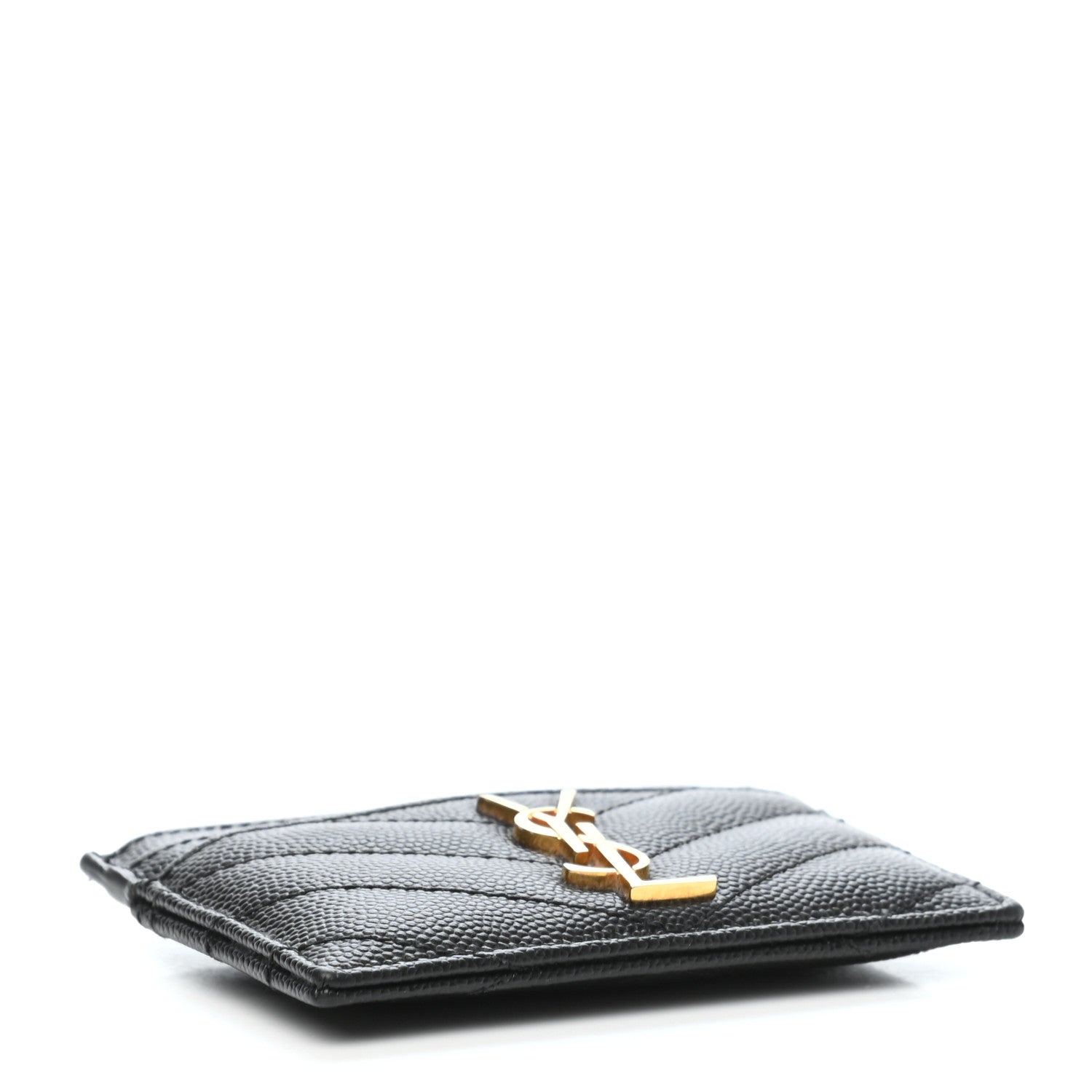 Saint Laurent Grain De Poudre Matelasse Chevron Monogram Credit Card Case Black 4 of 8