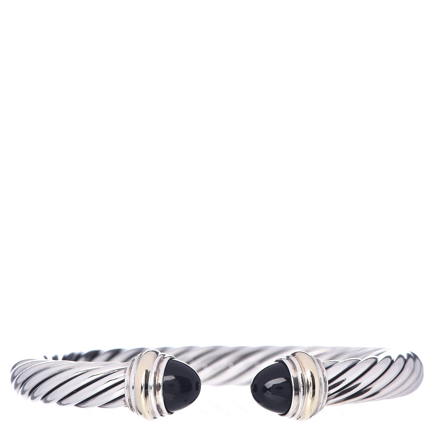 David Yurman Sterling Silver 14K Yellow Gold Black Onyx 7mm Cable Classics Bracelet 1 of 4
