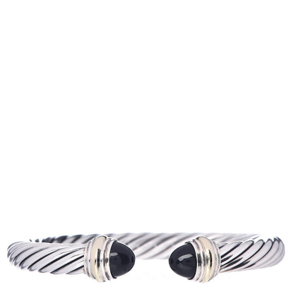 David Yurman Sterling Silver 14K Yellow Gold Black Onyx 7mm Cable Classics Bracelet 1 of 4