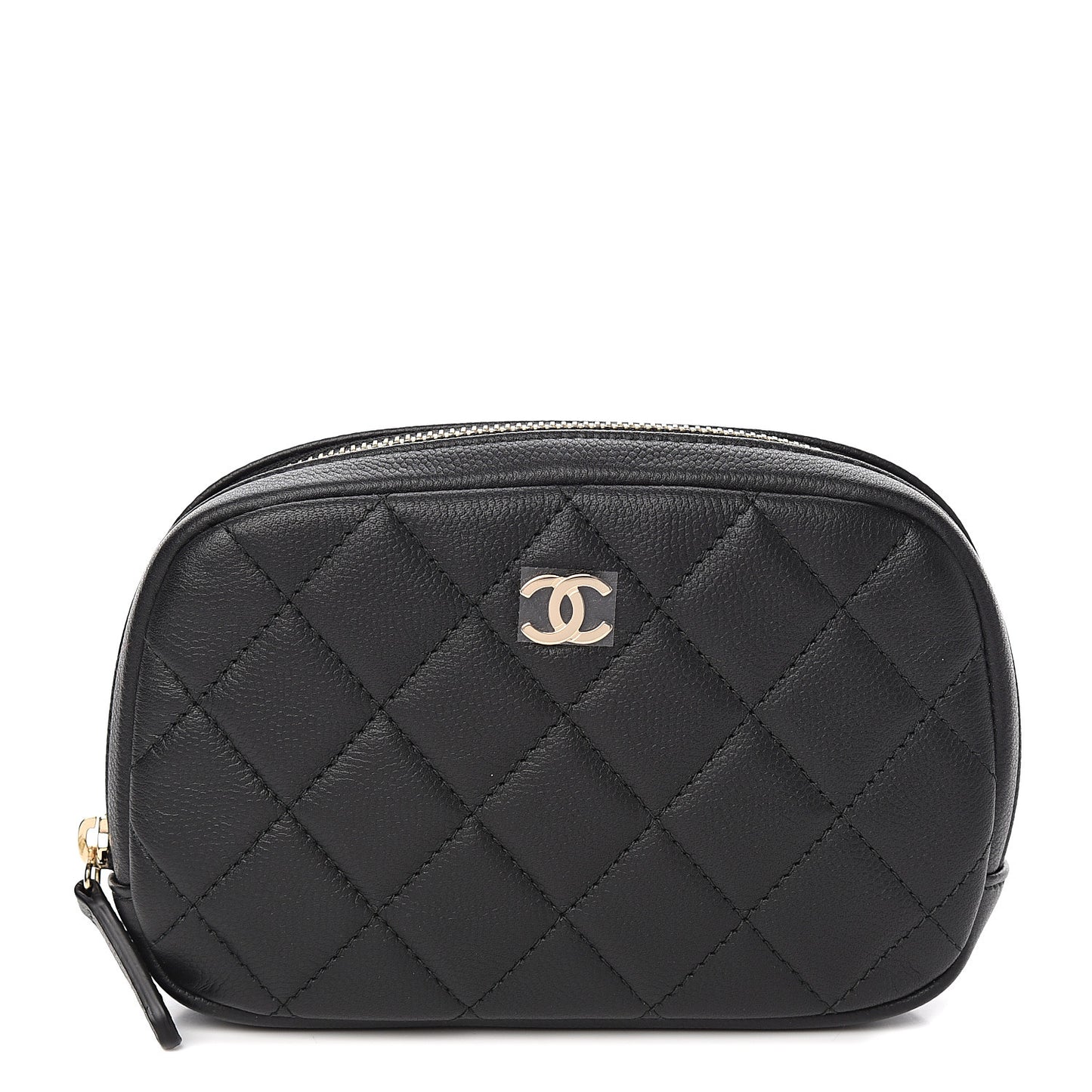 Caviar Quilted Small Curvy Pouch Cosmetic Case Black