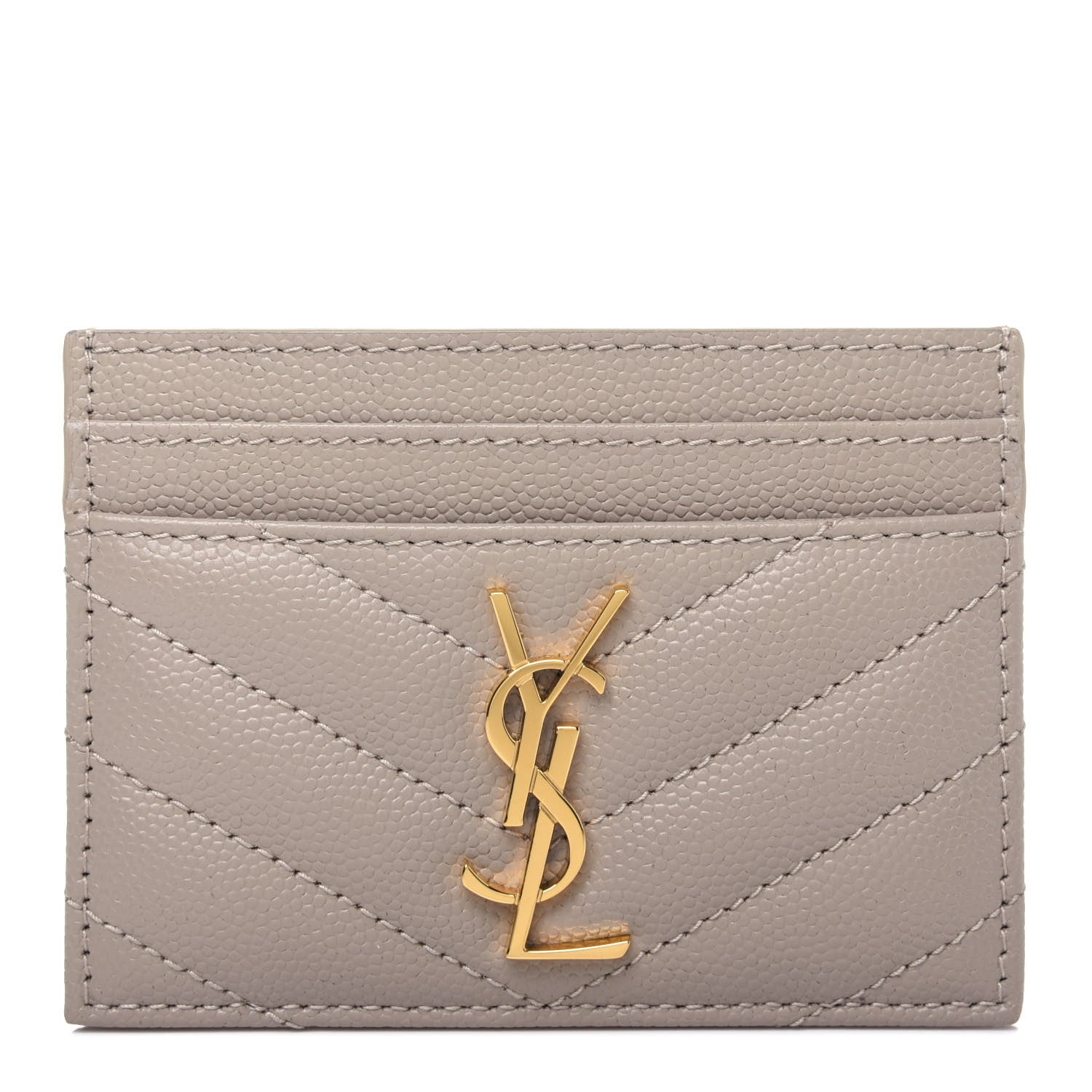 Saint Laurent Grain De Poudre Matelasse Chevron Monogram Credit Card Case Sea Salt 1 of 11