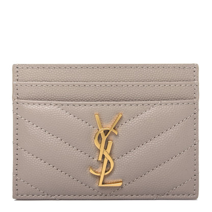Saint Laurent Grain De Poudre Matelasse Chevron Monogram Credit Card Case Sea Salt 1 of 11