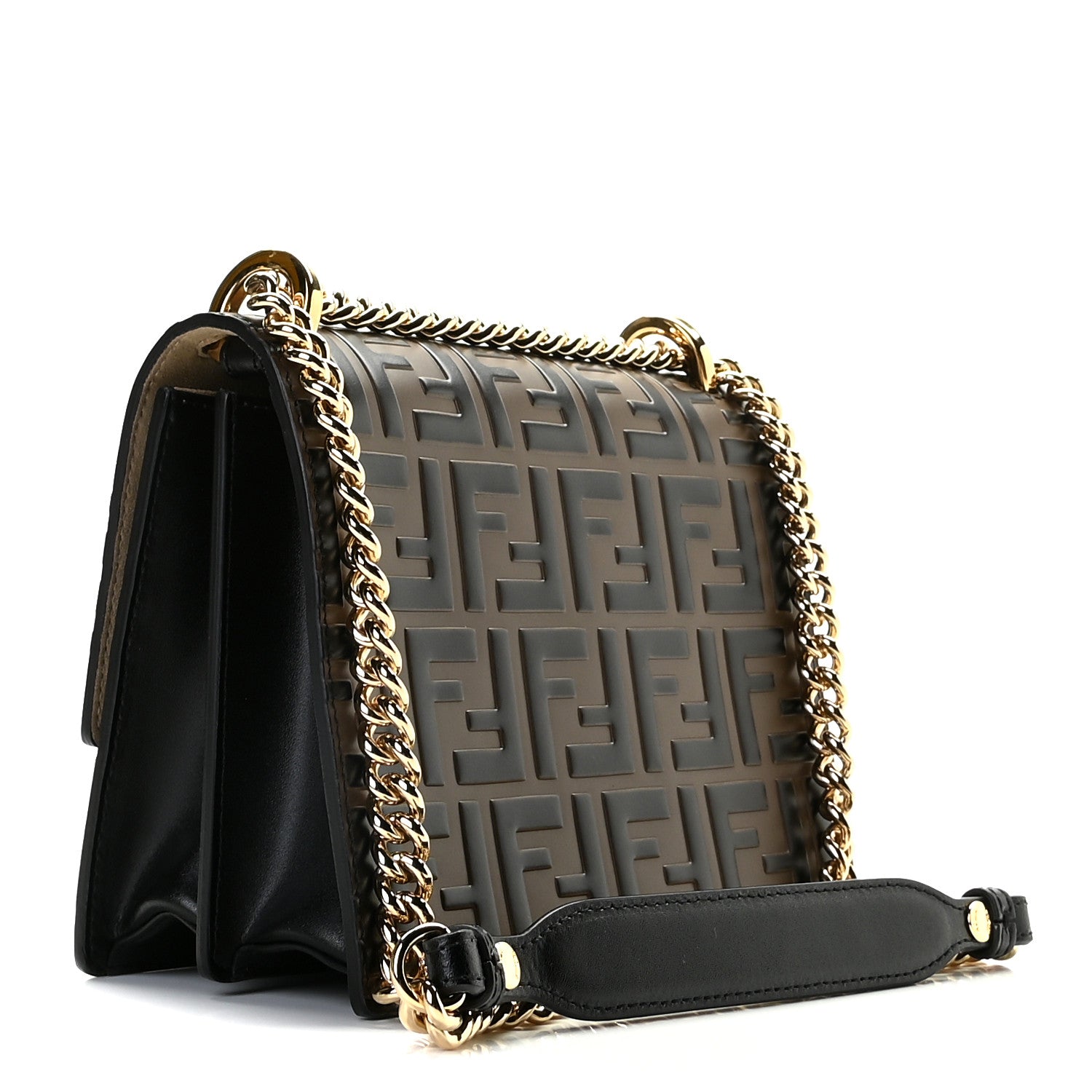 Fendi Vitello Liberty Bi-Color FF 1974 Embossed Small Kan U Shoulder Bag Maya Black 3 of 8