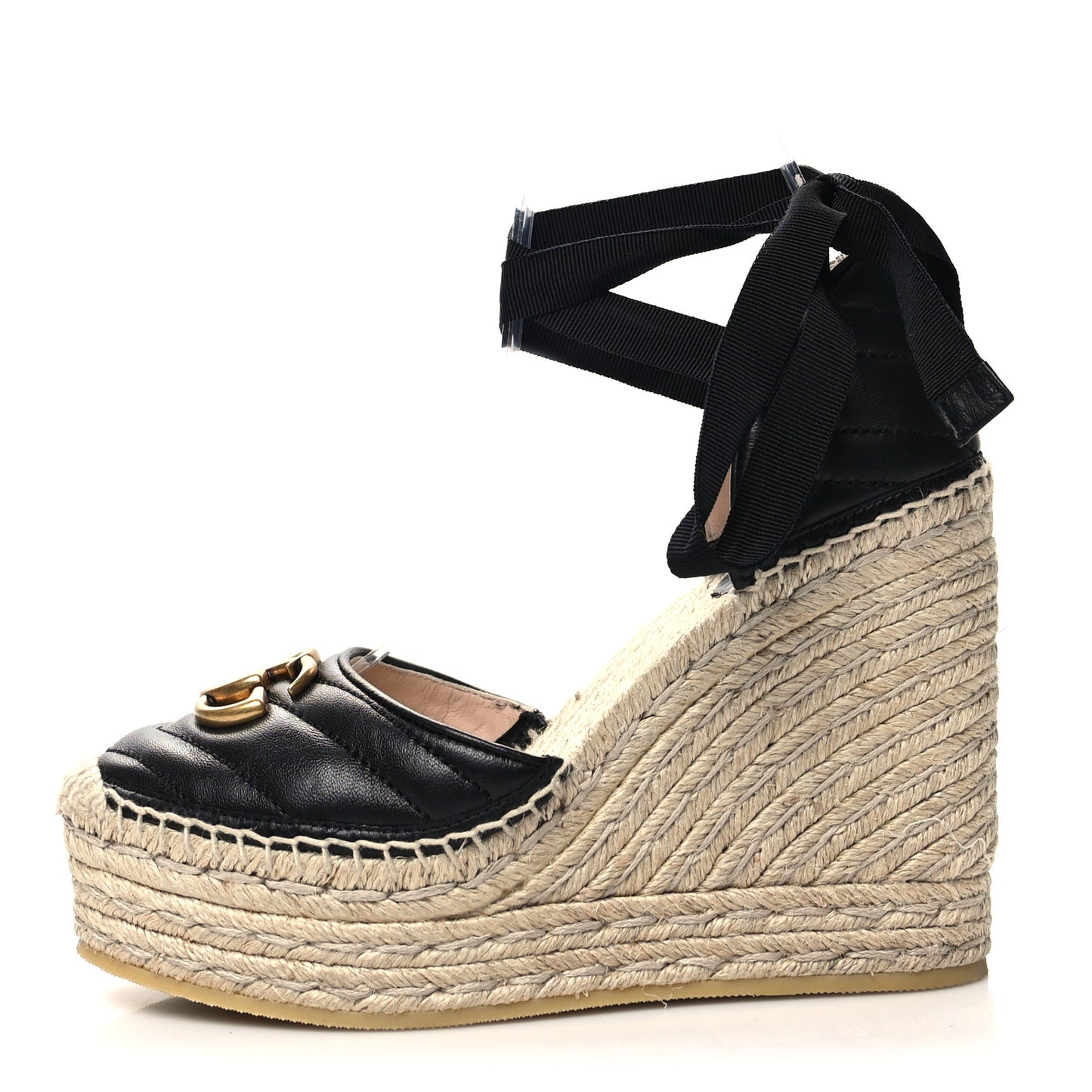 Nappa Matelasse GG Marmont Ankle Wrap Platform 35/120mm Espadrille Wedges 37.5 Black