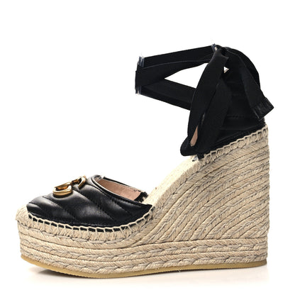 Gucci Nappa Matelasse GG Marmont Ankle Wrap Platform 35/120mm Espadrille Wedges 37.5 Black 1 of 9