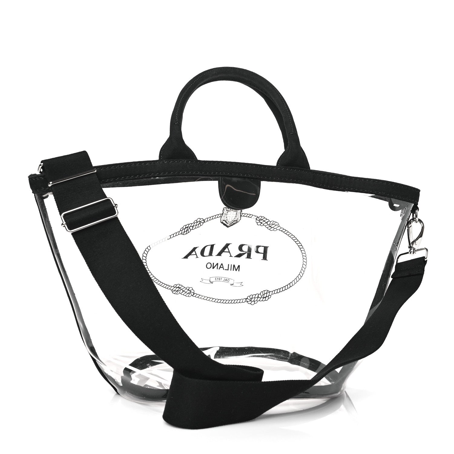 Prada Plexiglass Canapa Small Shopper Tote Black 4 of 9