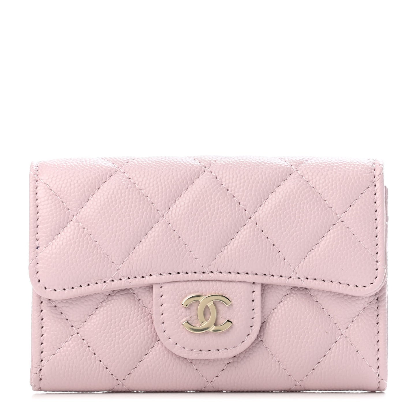 Caviar Quilted Flap Card Holder Wallet Light Pink