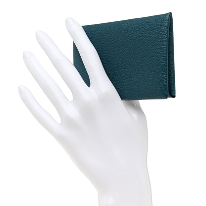 Hermes Chevre Mysore Calvi Card Case Vert Bosphore 2 of 8
