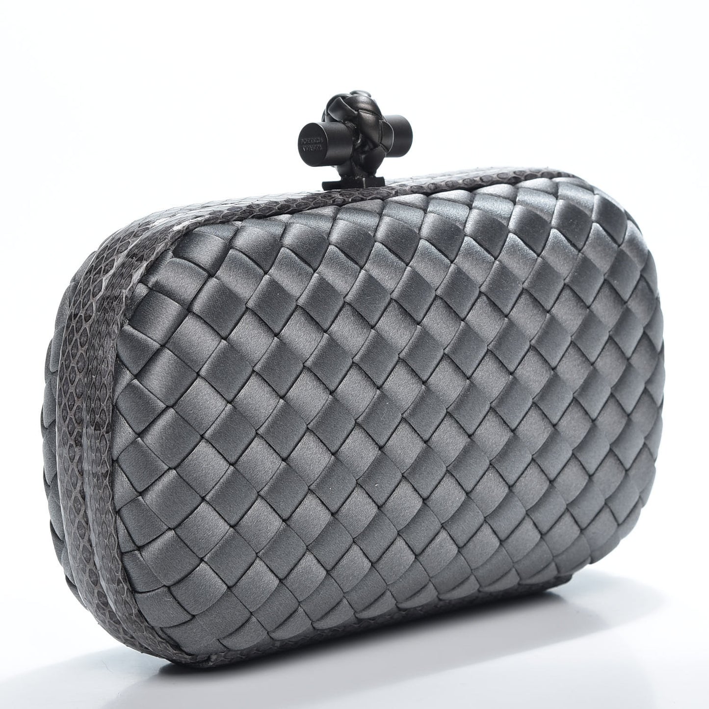 Satin Intreccio Impero Ayers Knot Clutch Light Grey