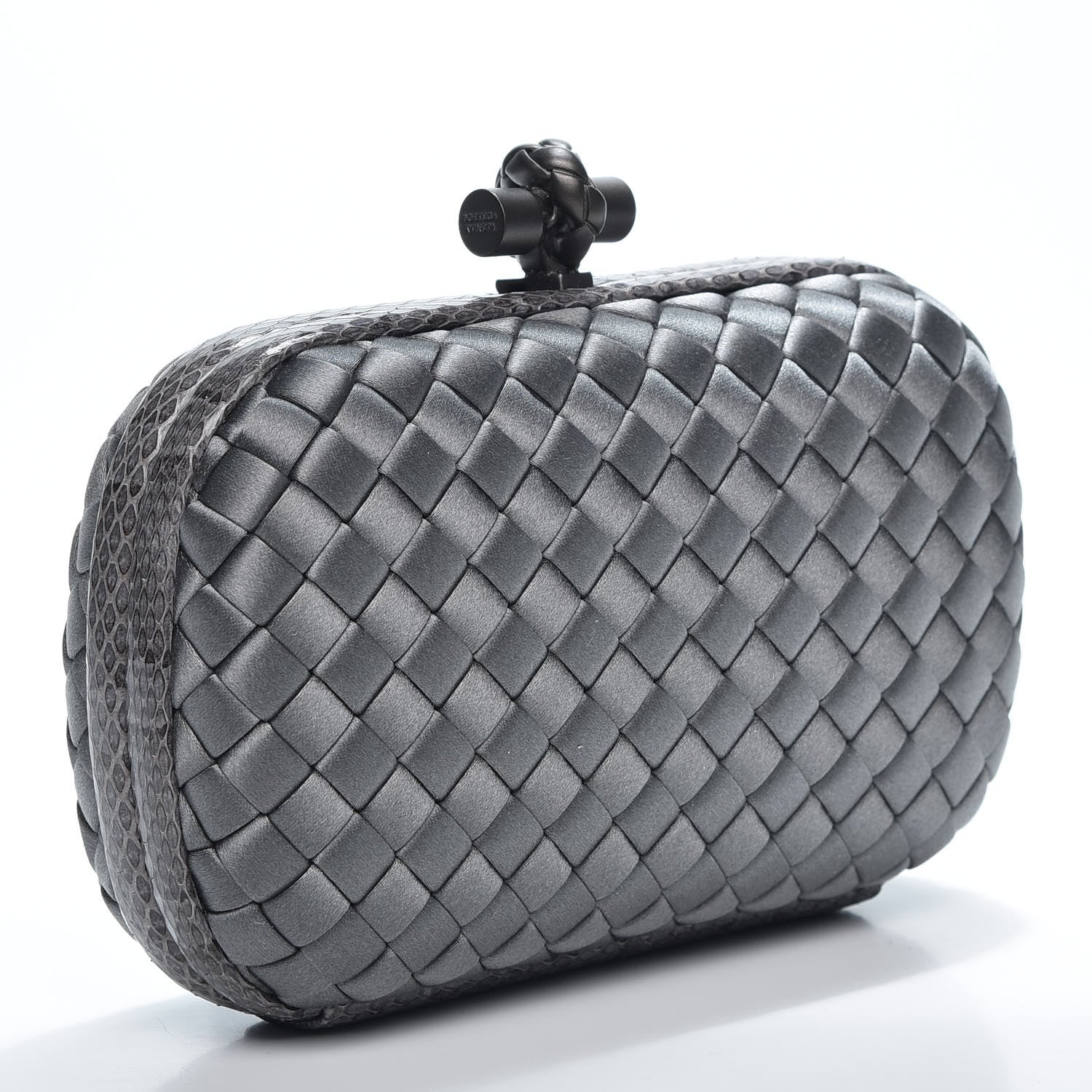 Bottega Veneta Satin Intreccio Impero Ayers Knot Clutch Light Grey 2 of 5