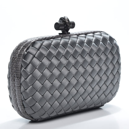 Bottega Veneta Satin Intreccio Impero Ayers Knot Clutch Light Grey 2 of 5