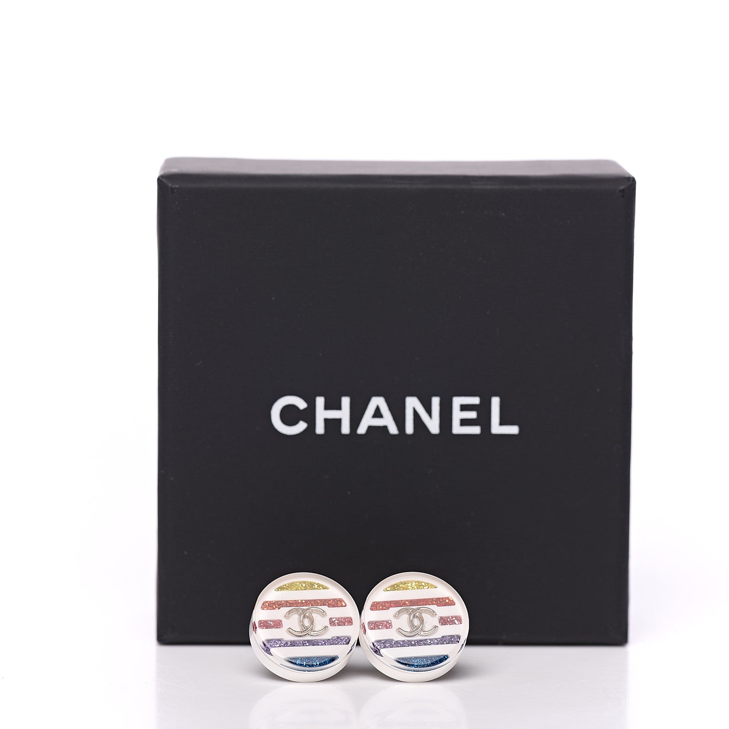 Resin Crystal CC Earrings White Multicolor