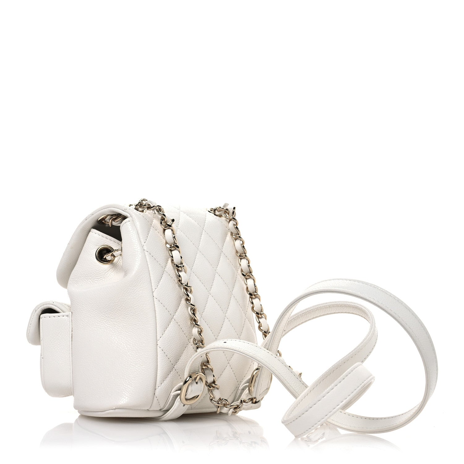 Chanel Shiny Caviar Quilted Small Duma Pockets Drawstring Backpack White 3 of 11