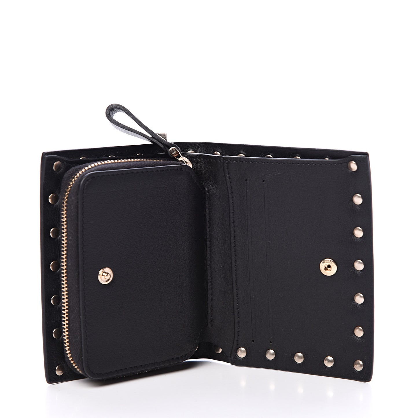Calfskin Rockstud Compact Bi-Fold Wallet Black