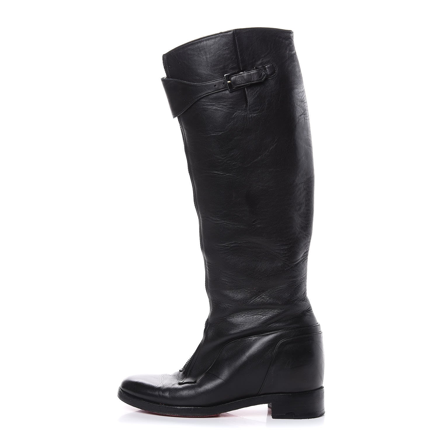 Christian Louboutin Matte Calfskin Foresta Knee High Wedge Boots 37.5 Black 1 of 16