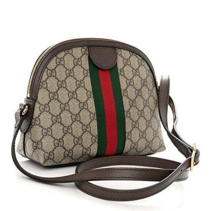 Gucci GG Supreme Monogram Textured Dollar Calfskin Web Small Ophidia Dome Shoulder Bag Beige Ebony New Acero 3 of 9