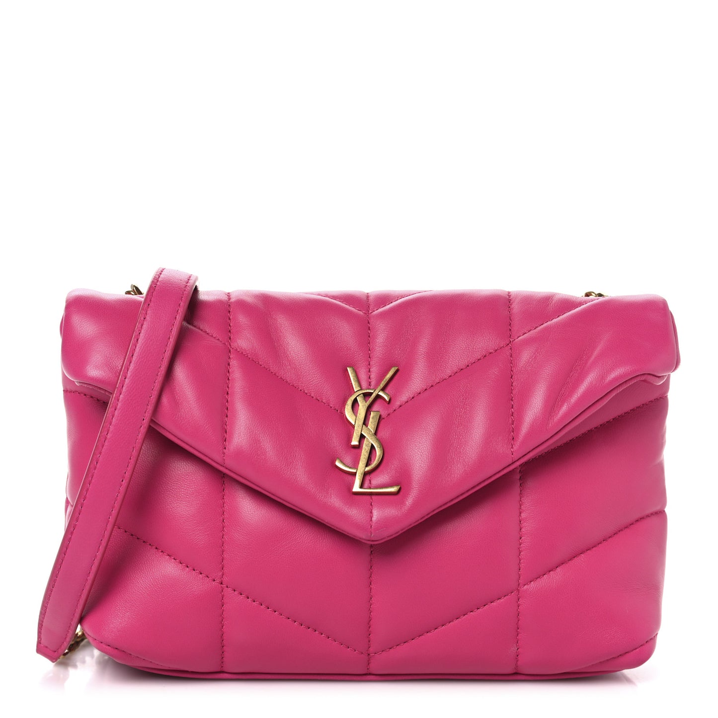 Lambskin Quilted Toy Loulou Puffer Monogram Chain Satchel Bubblegum