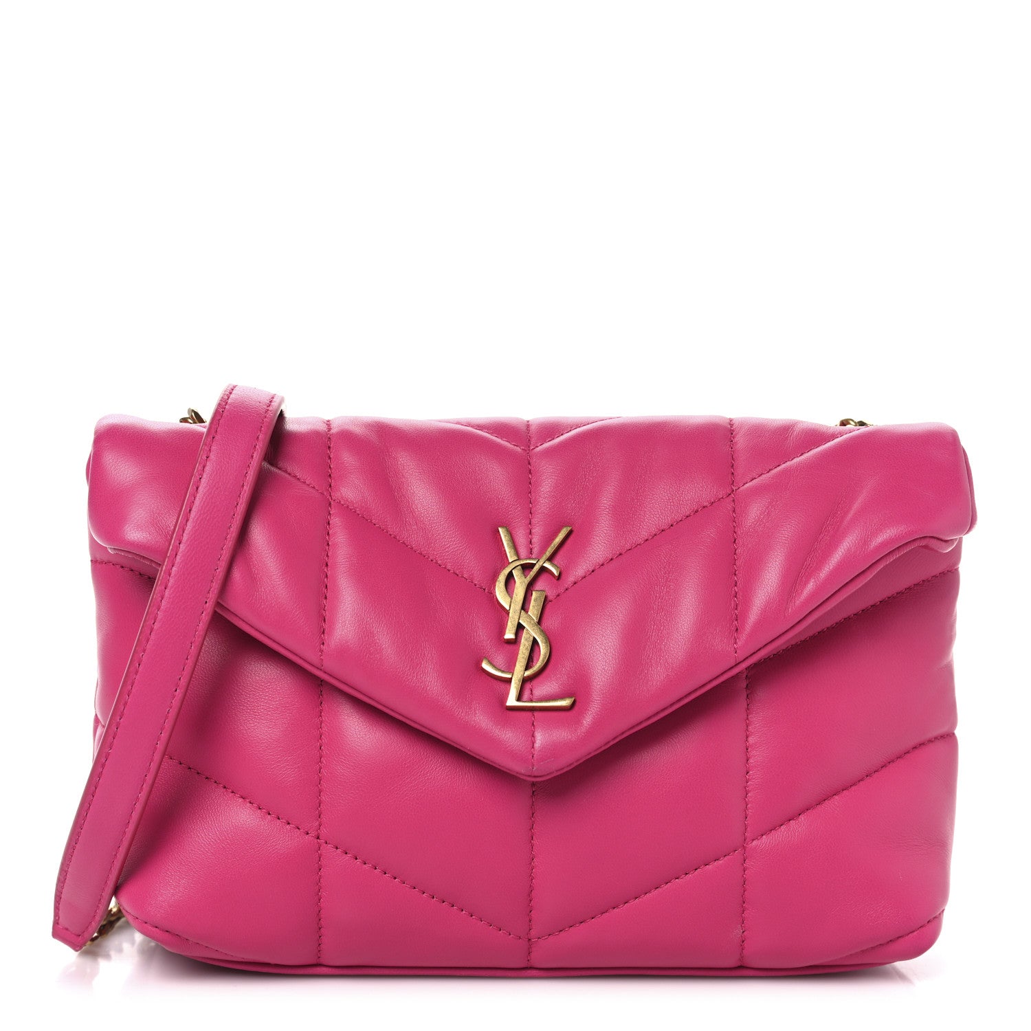Saint Laurent Lambskin Quilted Toy Loulou Puffer Monogram Chain Satchel Bubblegum 1 of 11