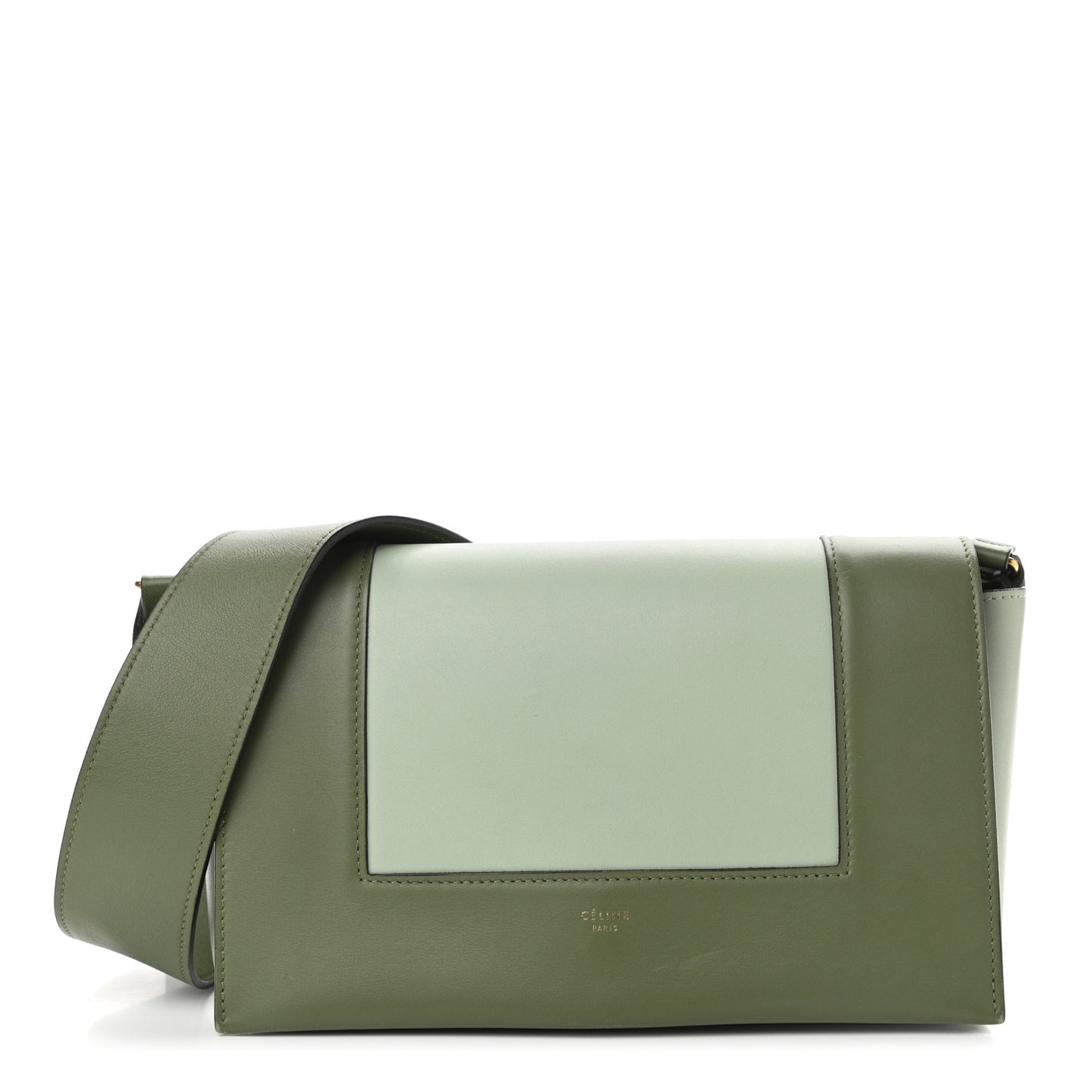 Shiny Smooth Calfskin Medium Frame Shoulder Bag Olive Pastel Green