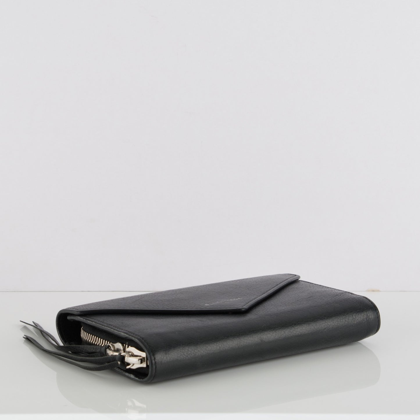 Calfskin Papier Money Zip Around Wallet Black