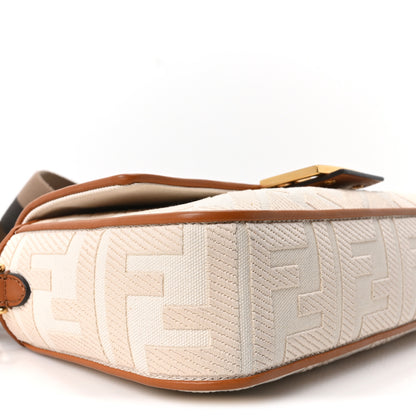 Fendi Canvas Vitello King Bi-Color Strap FF Embroidered Baguette Grezzo Brandy Cuoio 8 of 9