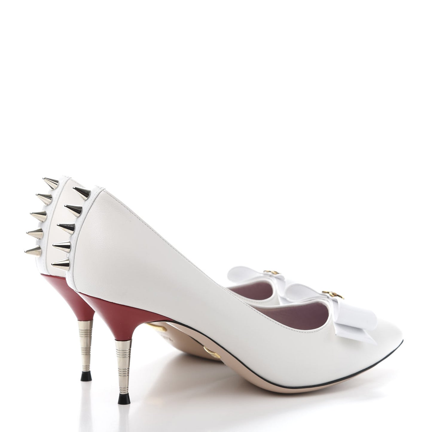 Calfskin GG Bow Sadie Spike Mid Heel Pumps 37.5 White