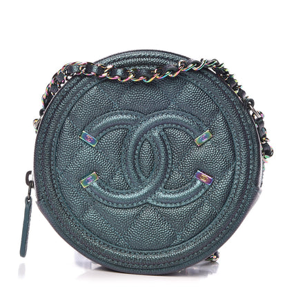 Chanel Iridescent Caviar Quilted Round Filigree Crossbody Dark Turquoise 1 of 8