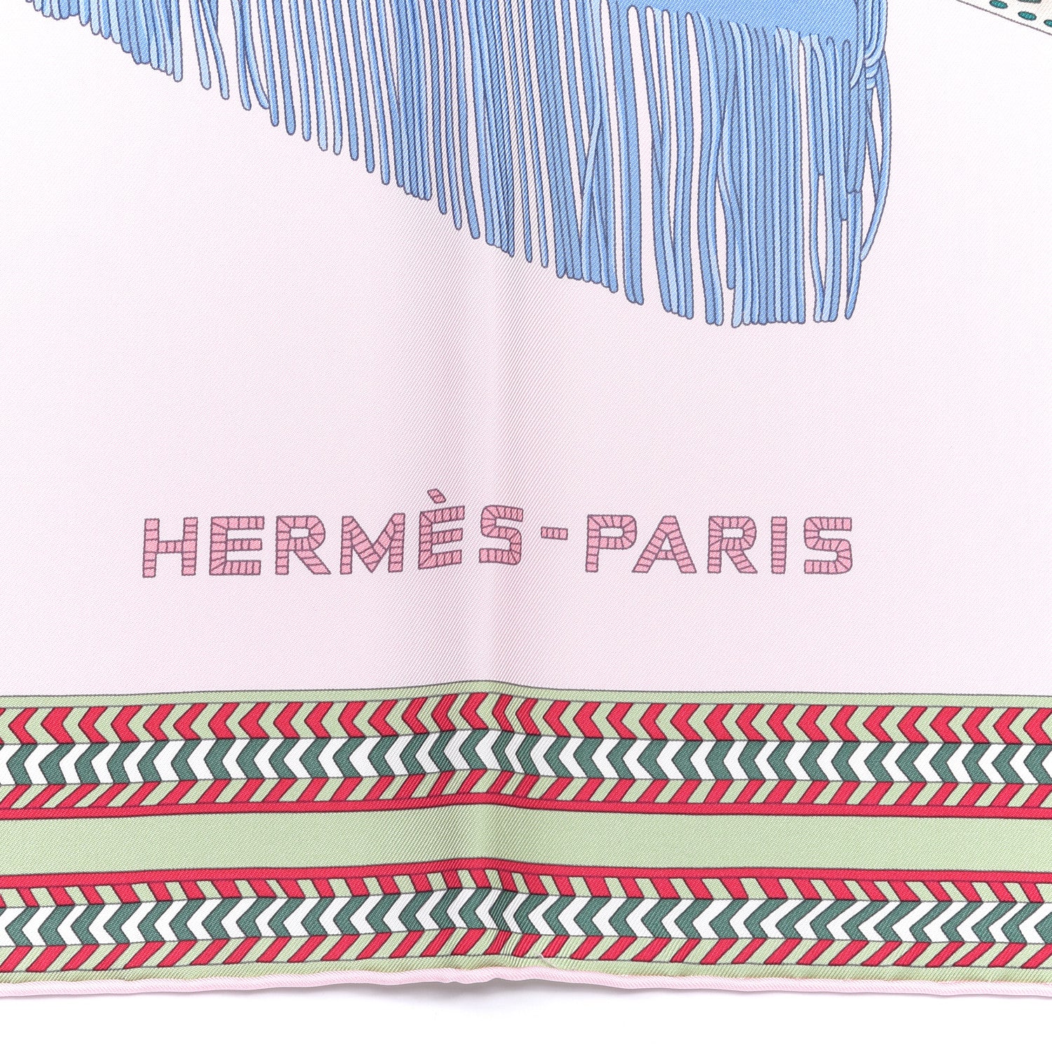 Hermes Silk Selle Des Steppes Scarf 90 Rose Pale Bleu Jean 4 of 8
