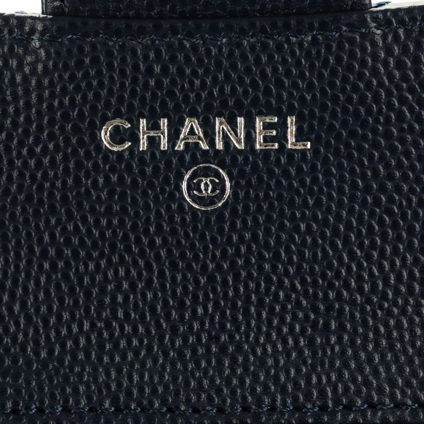 Caviar Chevron Quilted Compact Flap Wallet Navy