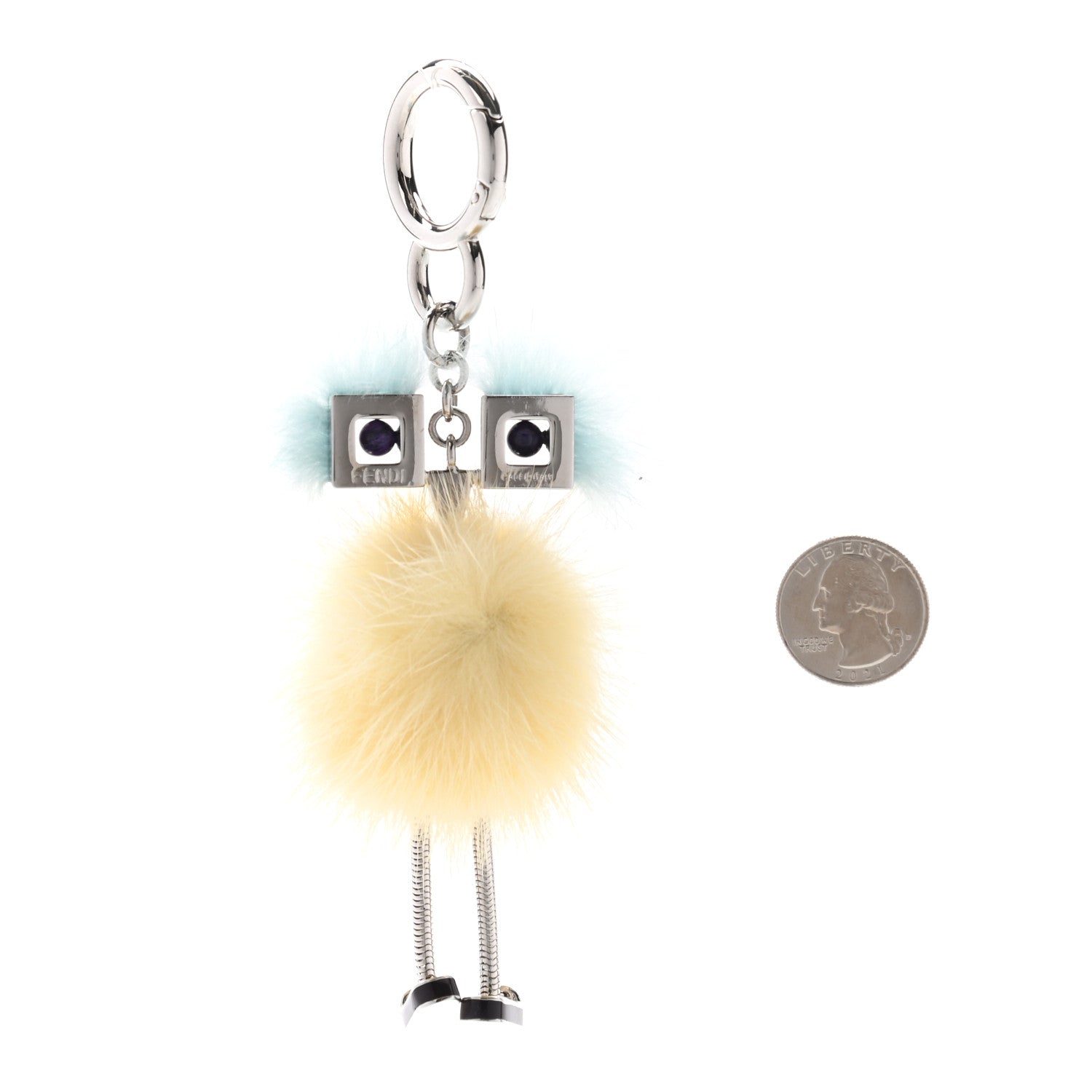Fendi Metal Mink Fur Hypnoteyes Chick Pom Pom Bag Charm Palladium Tourmaline Pineapple 2 of 6