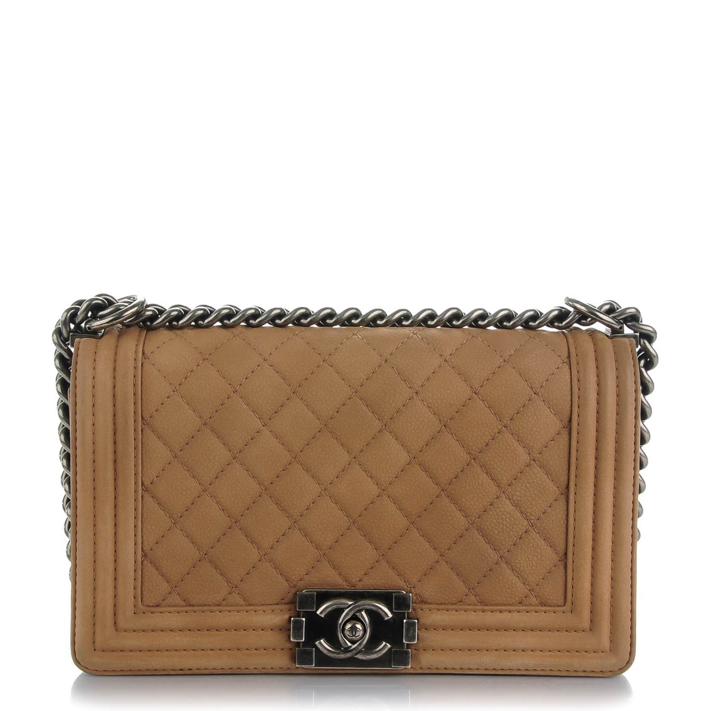 Iridescent Caviar Quilted Medium Boy Flap Beige
