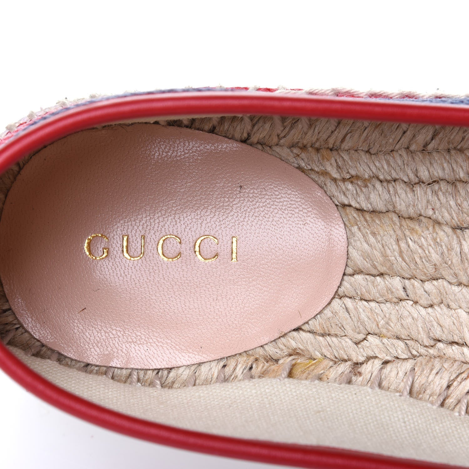 Gucci Canvas Sylvie Stripe Logo Womens Espadrilles 34.5 Mystic White Hibiscus Red Maritime 8 of 12