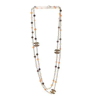 Chanel Enamel Bead Pearl CC Long Necklace Brown Silver 3 of 7