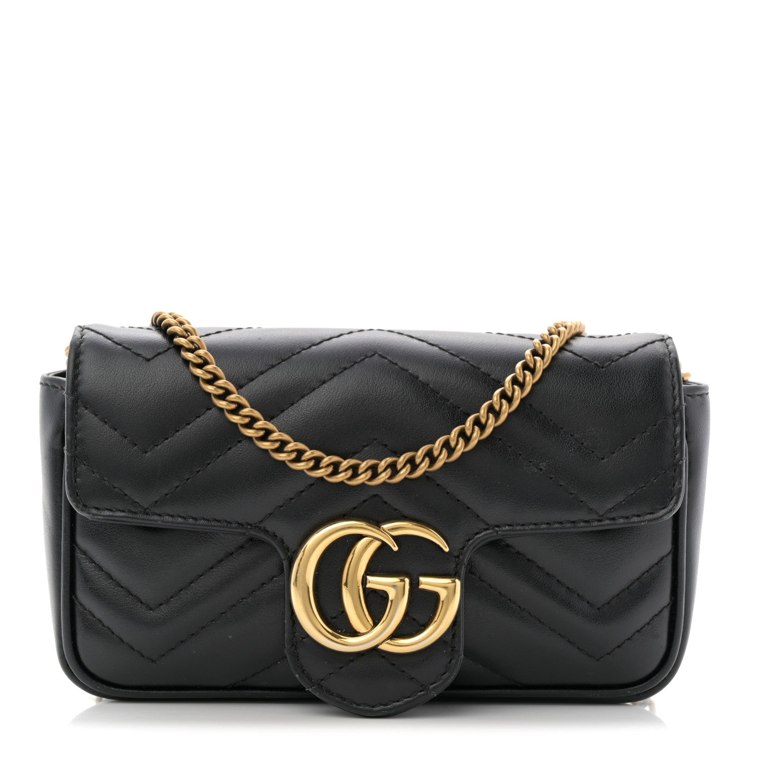 Gucci Calfskin Matelasse Super Mini GG Marmont Shoulder Bag Black 1 of 11