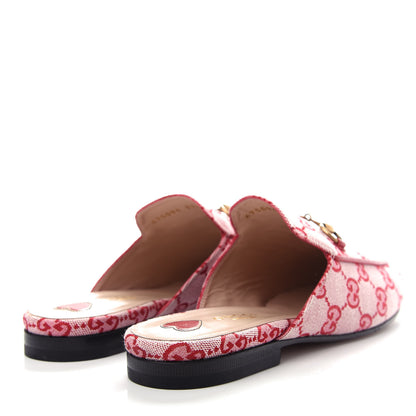 Gucci Canvas GG Monogram Horsebit Womens Princetown Slippers 37.5 Gardenia Hibiscus Red 4 of 11