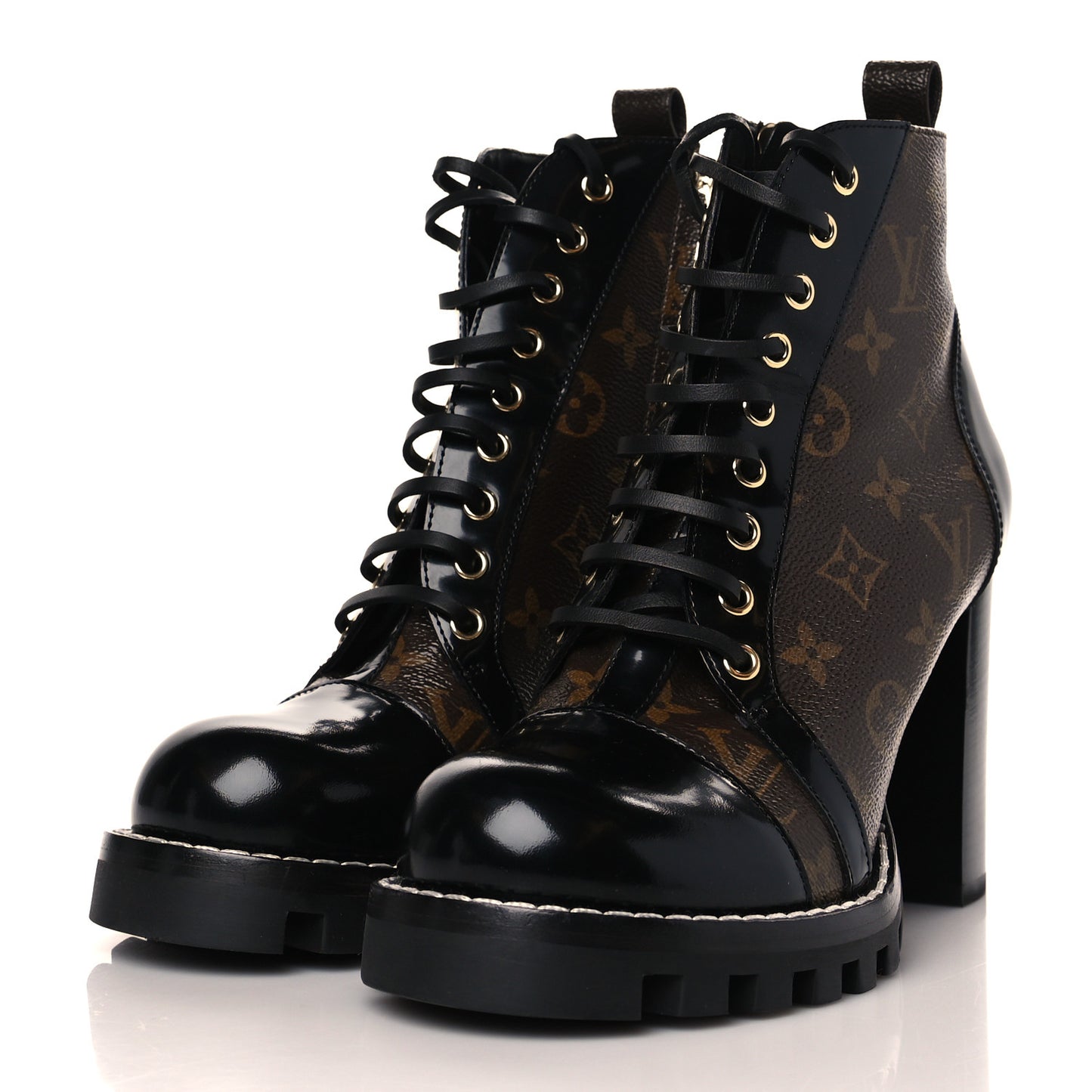 Patent Calfskin Monogram Star Trail Ankle Boots 40 Black