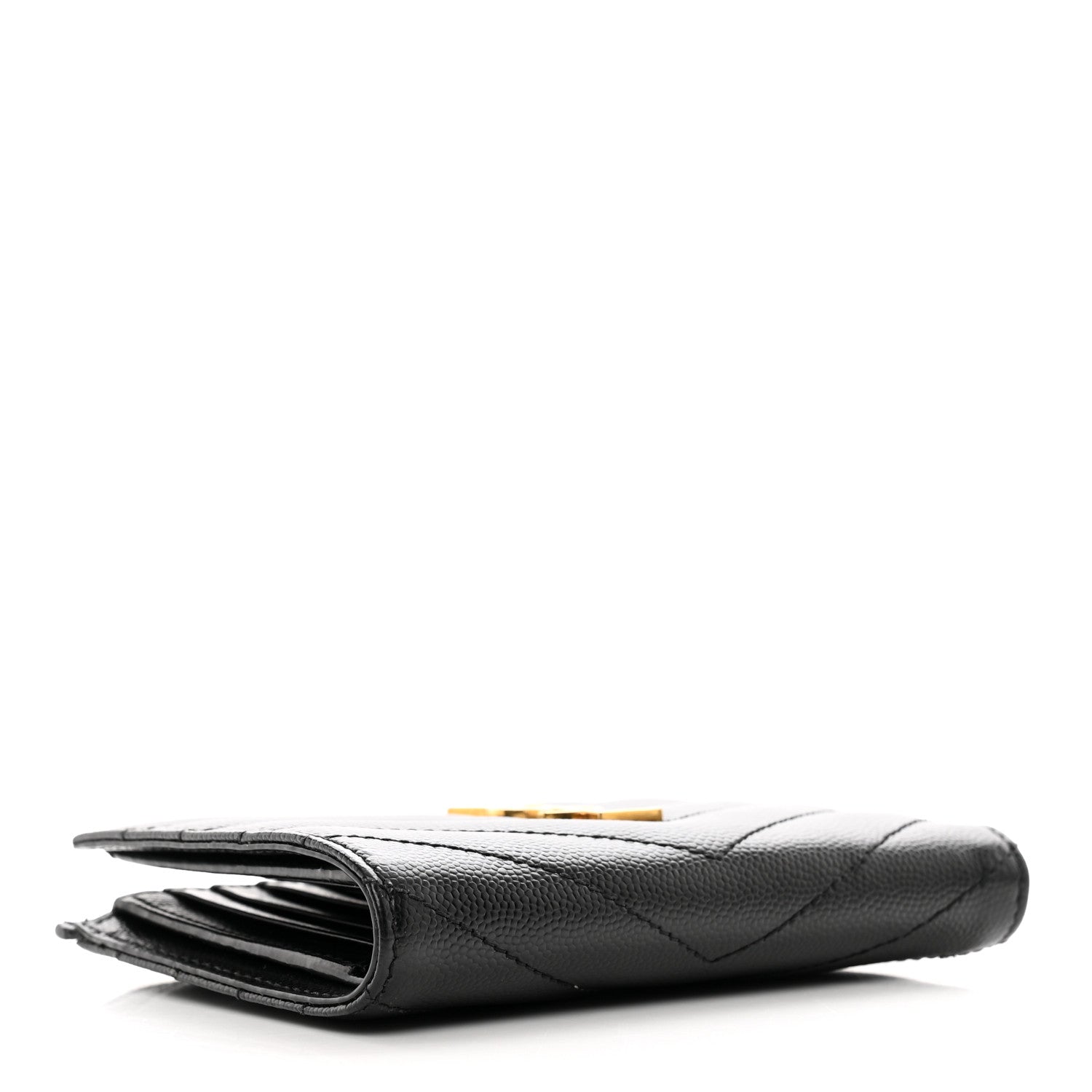 Saint Laurent Grain De Poudre Matelasse Chevron Monogram Zipped Two-Part Wallet Black 4 of 7