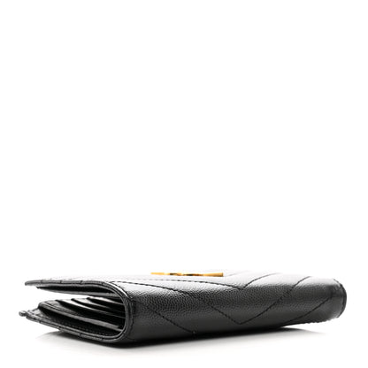 Saint Laurent Grain De Poudre Matelasse Chevron Monogram Zipped Two-Part Wallet Black 4 of 7