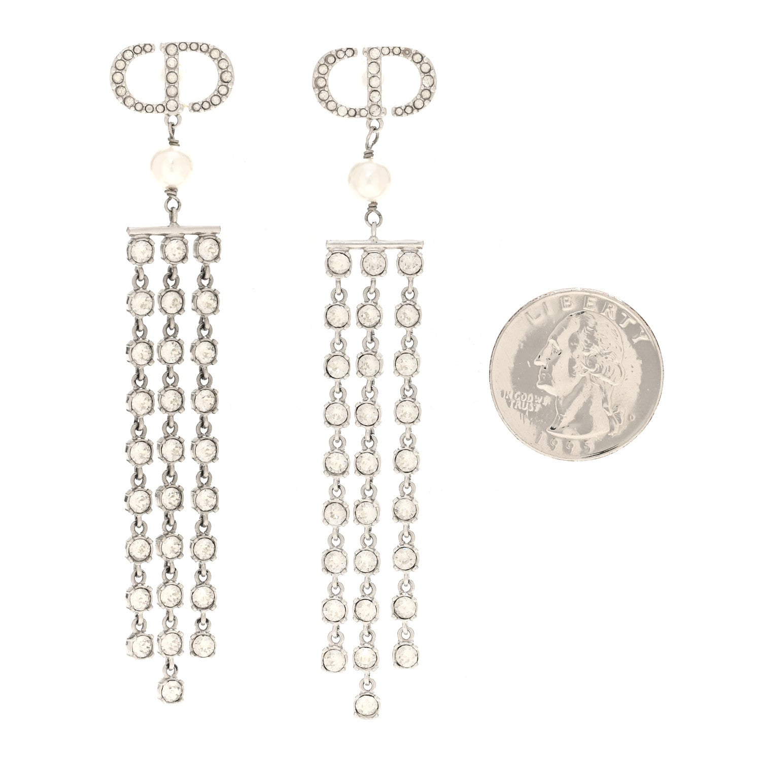 Christian Dior Crystal Pearl CD Drop Earrings Silver 2 of 5