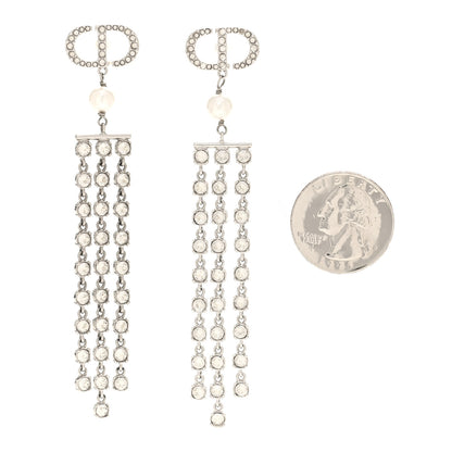 Christian Dior Crystal Pearl CD Drop Earrings Silver 2 of 5