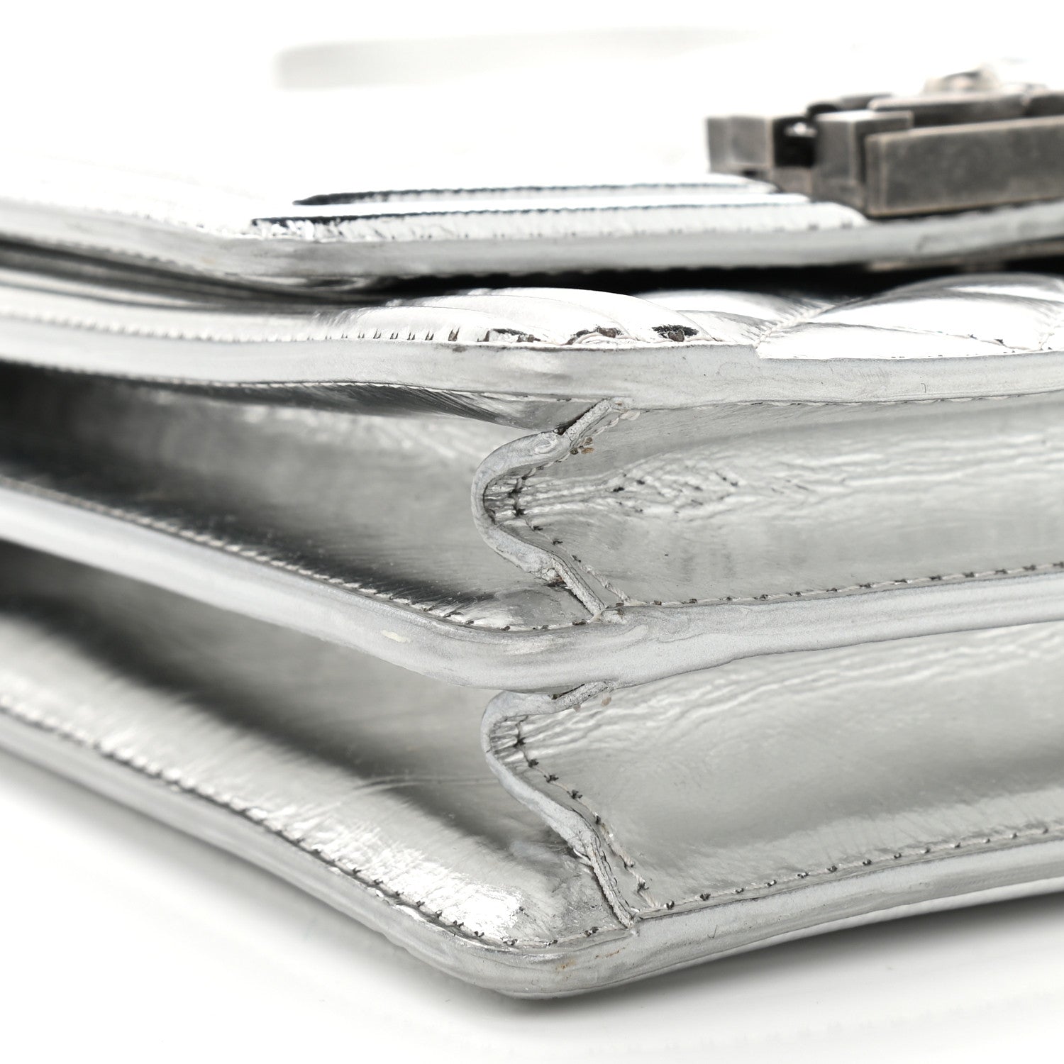 Chanel Metallic Goatskin Quilted North South Boy Flap Silver 8 of 9
