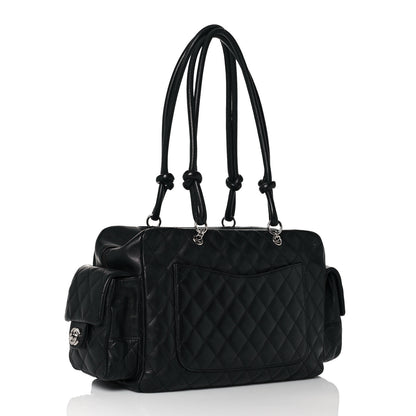 Chanel Calfskin Quilted Large Cambon Multipocket Reporter Black White 3 of 12
