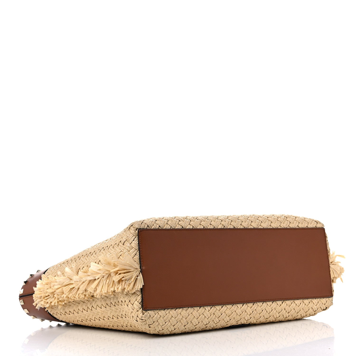 Valentino Garavani Raffia Calfskin Rockstud Shoulder Tote Naturale Saddle Brown 5 of 31